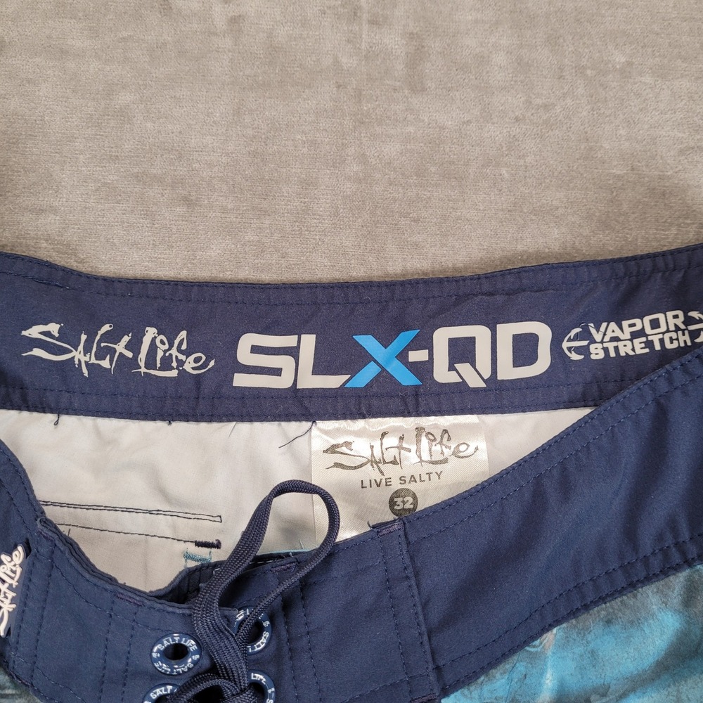 Salt Life Mens SLX QD Vapor Stretch Board Shorts Swim Trunks Blue‎ Fish 32 - Picture 2 of 9